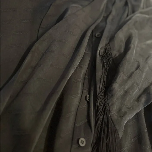 Balenciaga silk shirt with attached fringed scarf - Picture 3 of 4